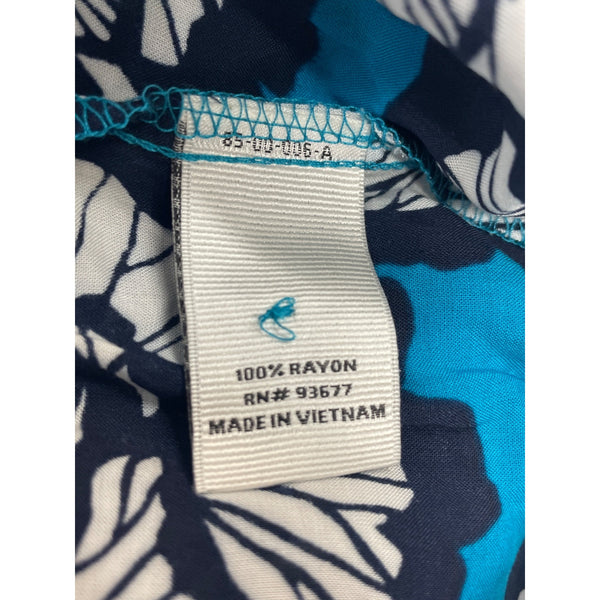 Stylus Women's Black White and Blue Floral Art Blouse Sz M -NWT