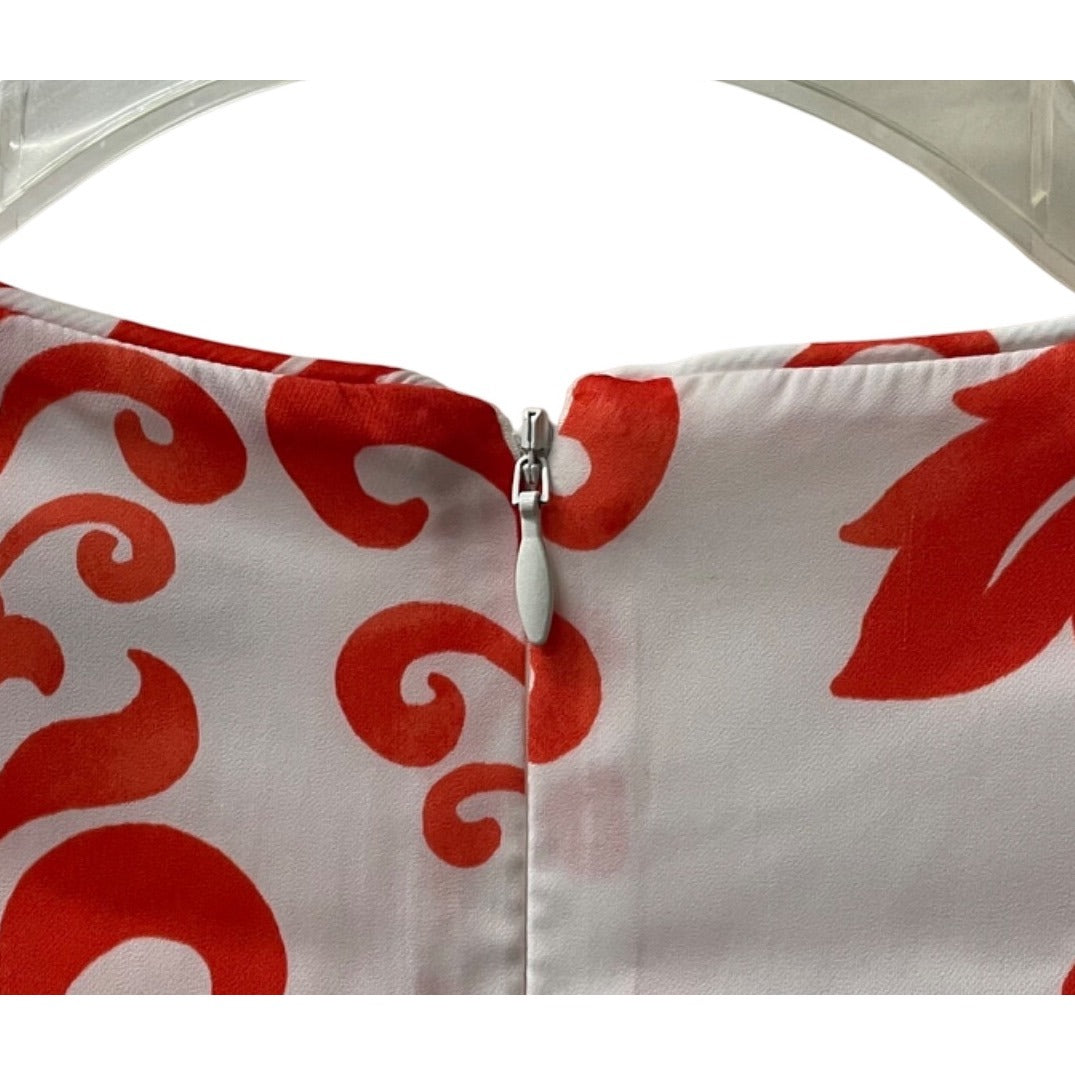 Ann Taylor Womens Red & White Polyester Sleeveless Dress Size 0 Damask Pattern