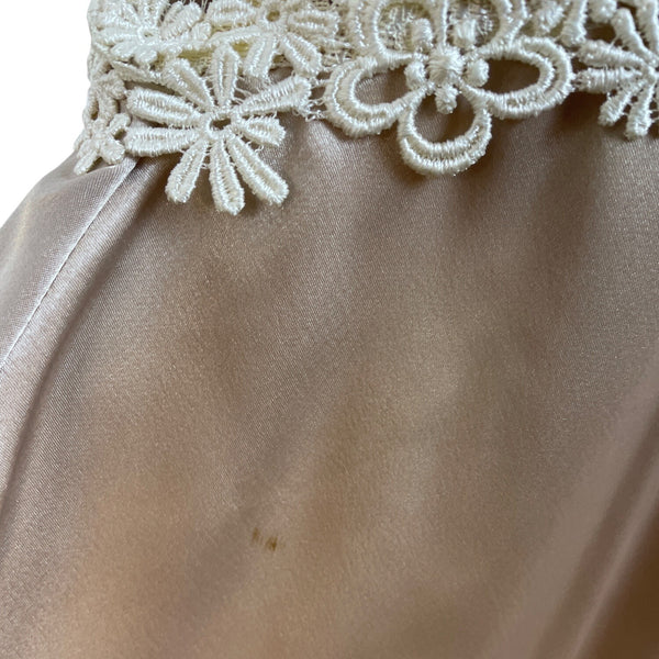 Vintage Cachet Women’s Beige & Ivory Lace Satin Puff Sleeve Midi Dress