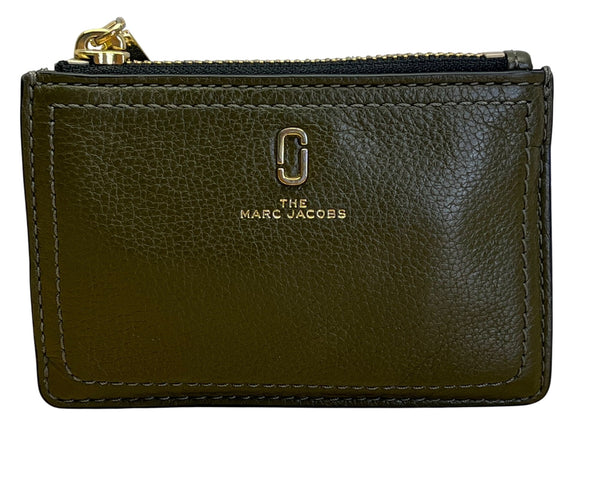Marc Jacobs Olive Green Leather With Gold Hardware & ID Window Card Case Wallet