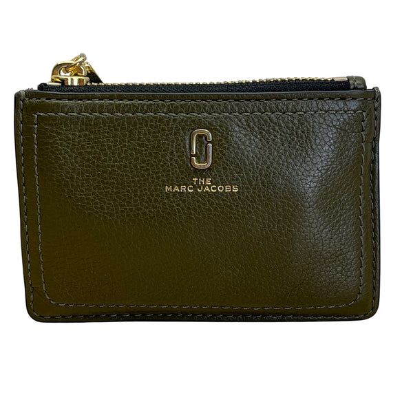 Marc Jacobs Olive Green Leather With Gold Hardware & ID Window Card Case Wallet
