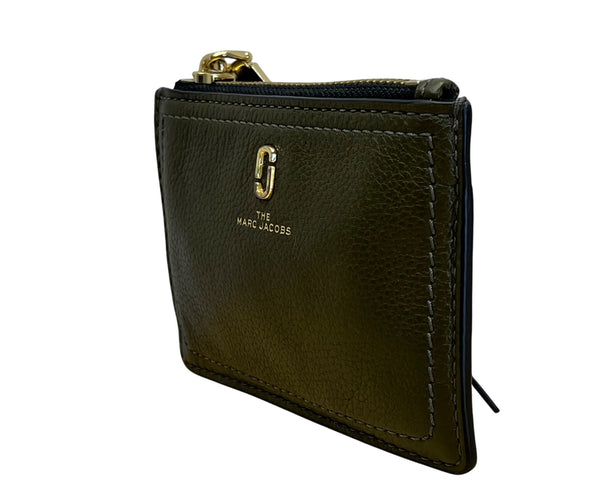 Marc Jacobs Olive Green Leather With Gold Hardware & ID Window Card Case Wallet