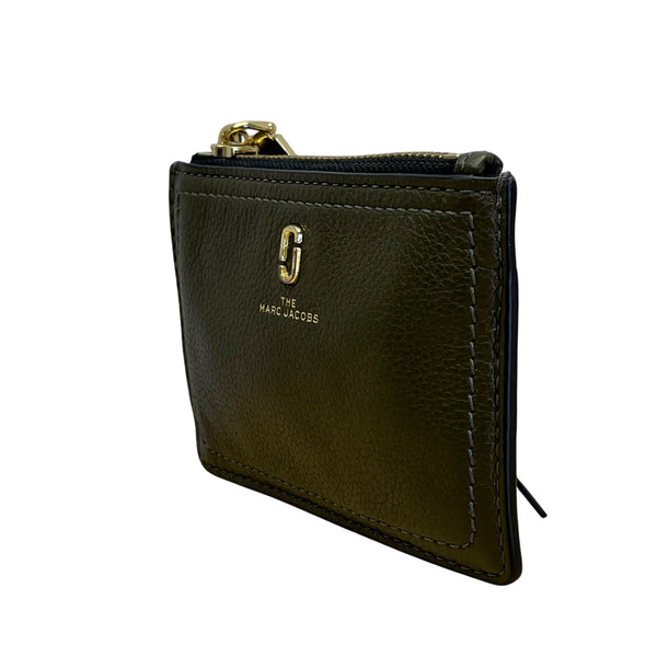 Marc Jacobs Olive Green Leather With Gold Hardware & ID Window Card Case Wallet