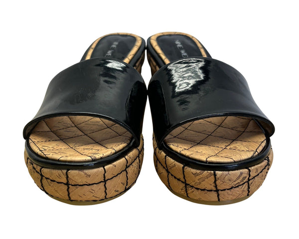 Nine West Black Synthetic Egotrip Cork Wedge Slip-On Sandals Size 6.5M