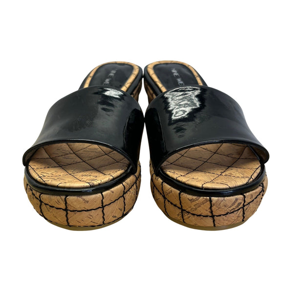 Nine West Black Synthetic Egotrip Cork Wedge Slip-On Sandals Size 6.5M