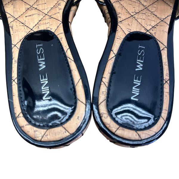 Nine West Black Synthetic Egotrip Cork Wedge Slip-On Sandals Size 6.5M