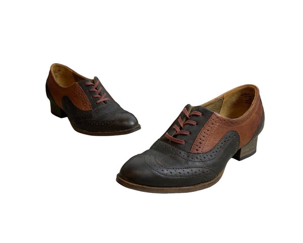 J Shoes Women's Black Two Tone Leather Retreat Oxford Heeled Shoes Sz 6.5
