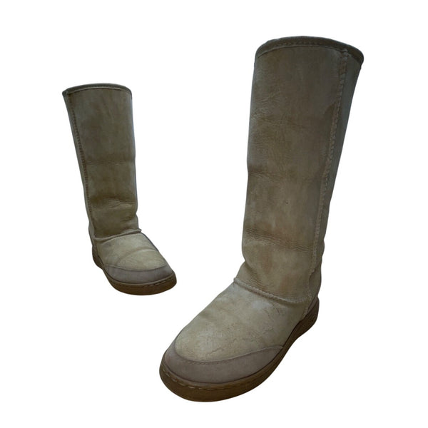 Vintage Ugg Unisex Sand Sheepskin Beige Fur Lining Tall Winter Boots Size 9W 8M
