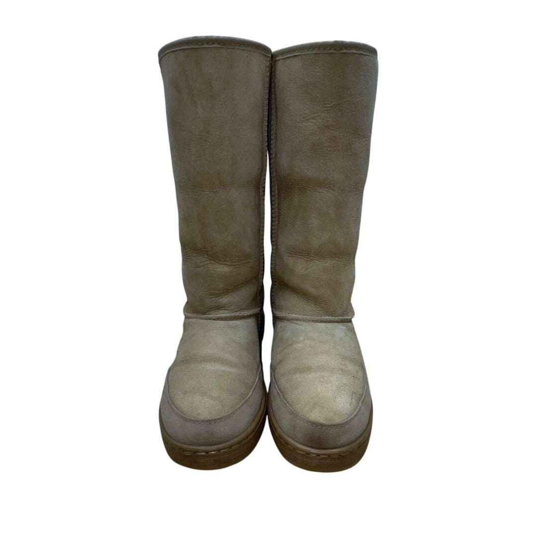Vintage Ugg Unisex Sand Sheepskin Beige Fur Lining Tall Winter Boots Size 9W 8M