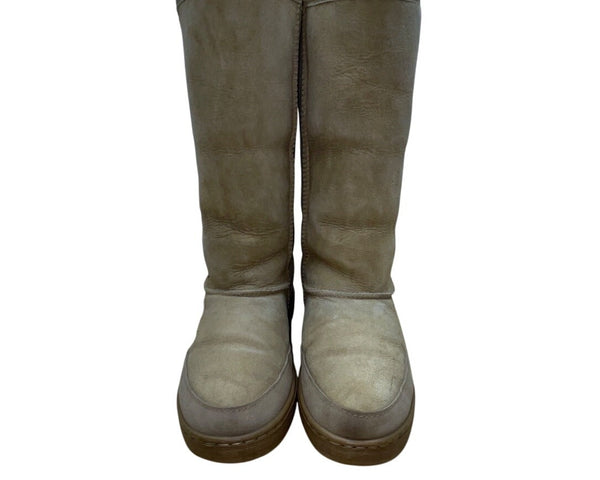 Vintage Ugg Unisex Sand Sheepskin Beige Fur Lining Tall Winter Boots Size 9W 8M