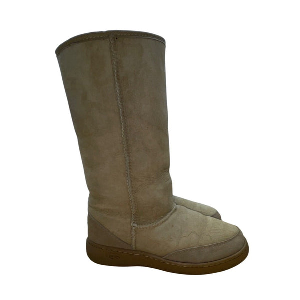 Vintage Ugg Unisex Sand Sheepskin Beige Fur Lining Tall Winter Boots Size 9W 8M