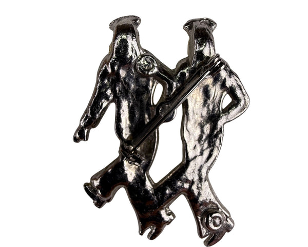 Vintage Rhinestone Silver Tone Brooch Two Dancing Sailors Pearl Accents Fun Design
