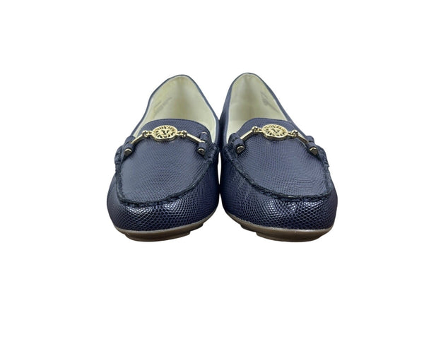 Anne Klein Women's Blue Lizard Embossed Gold Detail Akhosra I Flex Flats Sz 9