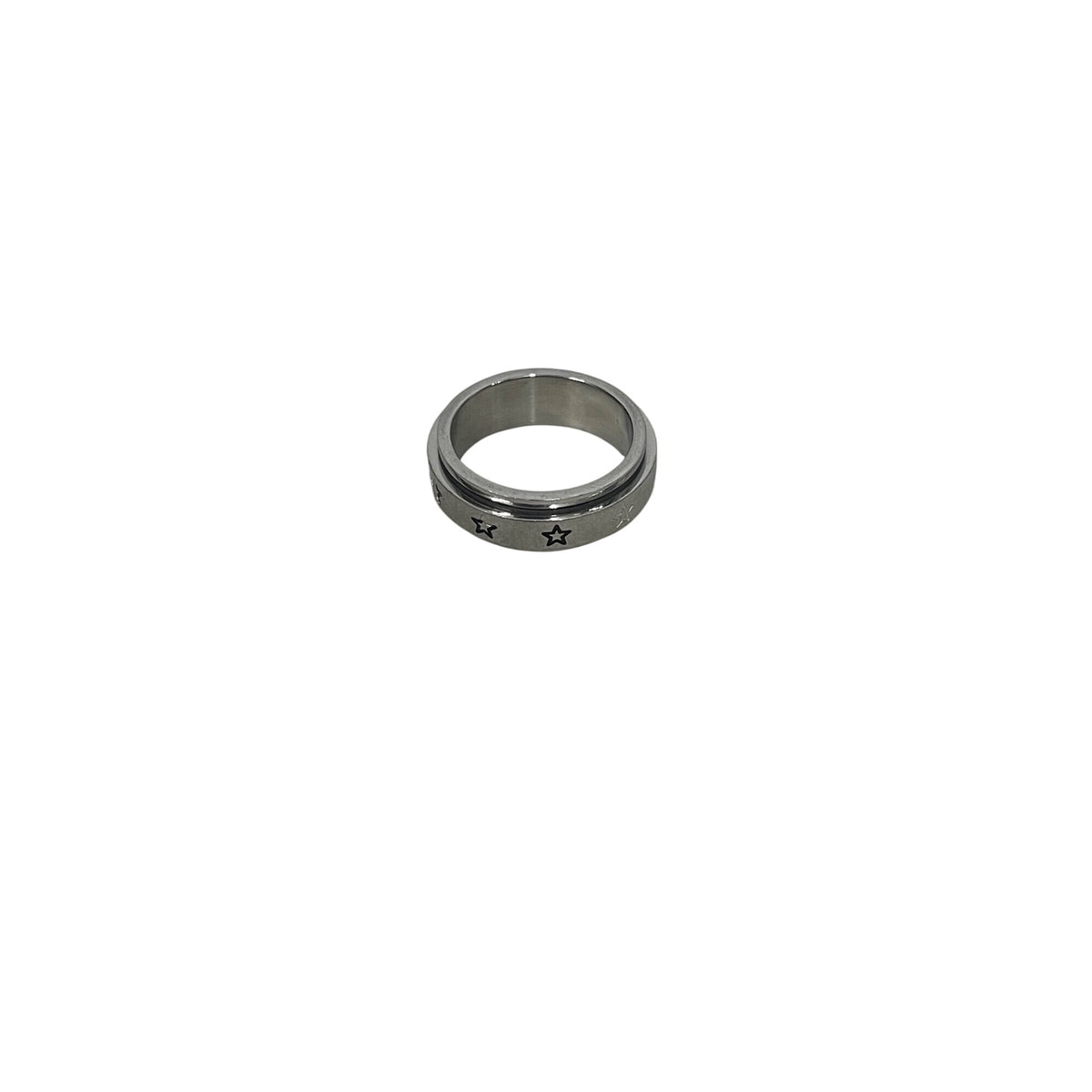 Stainless Steel Silver Engraved Star Band Ring For Men Or Women Size 7 Durable Design