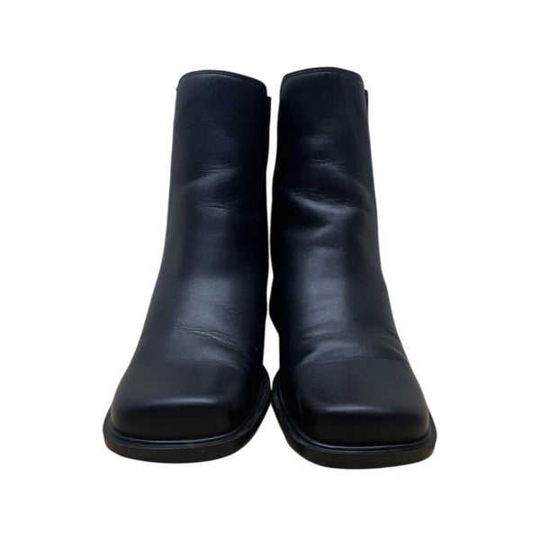 Dockers Women’s Black Leather Square Toe Block Heel Pull-On Ankle Boots Sz 8.5M