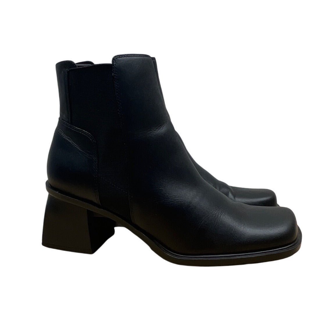 Dockers Women’s Black Leather Square Toe Block Heel Pull-On Ankle Boots Sz 8.5M