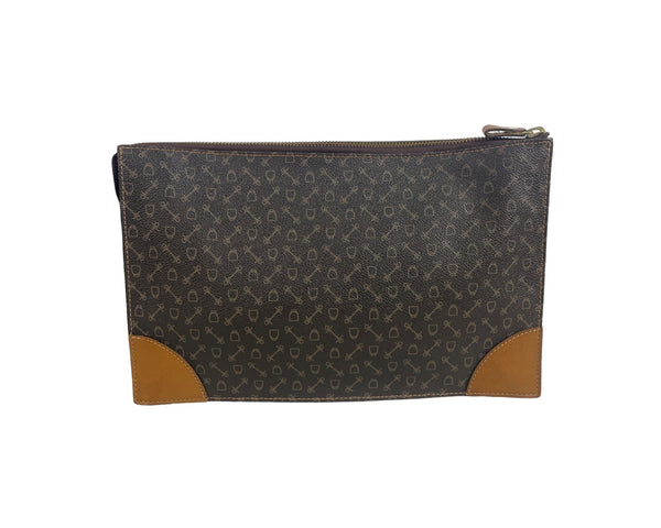 Black & Brown Faux Leather Zipper Clutch Bag Sz M