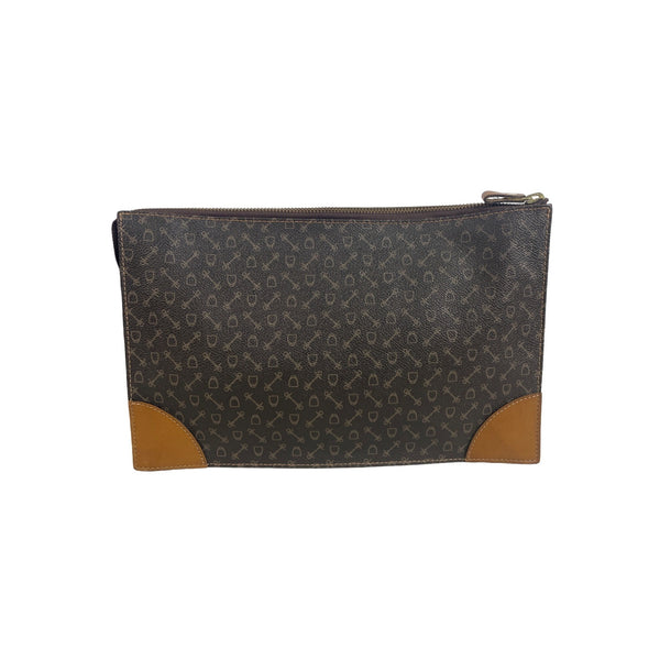 Black & Brown Faux Leather Zipper Clutch Bag Sz M
