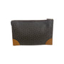 Black & Brown Faux Leather Zipper Clutch Bag Sz M