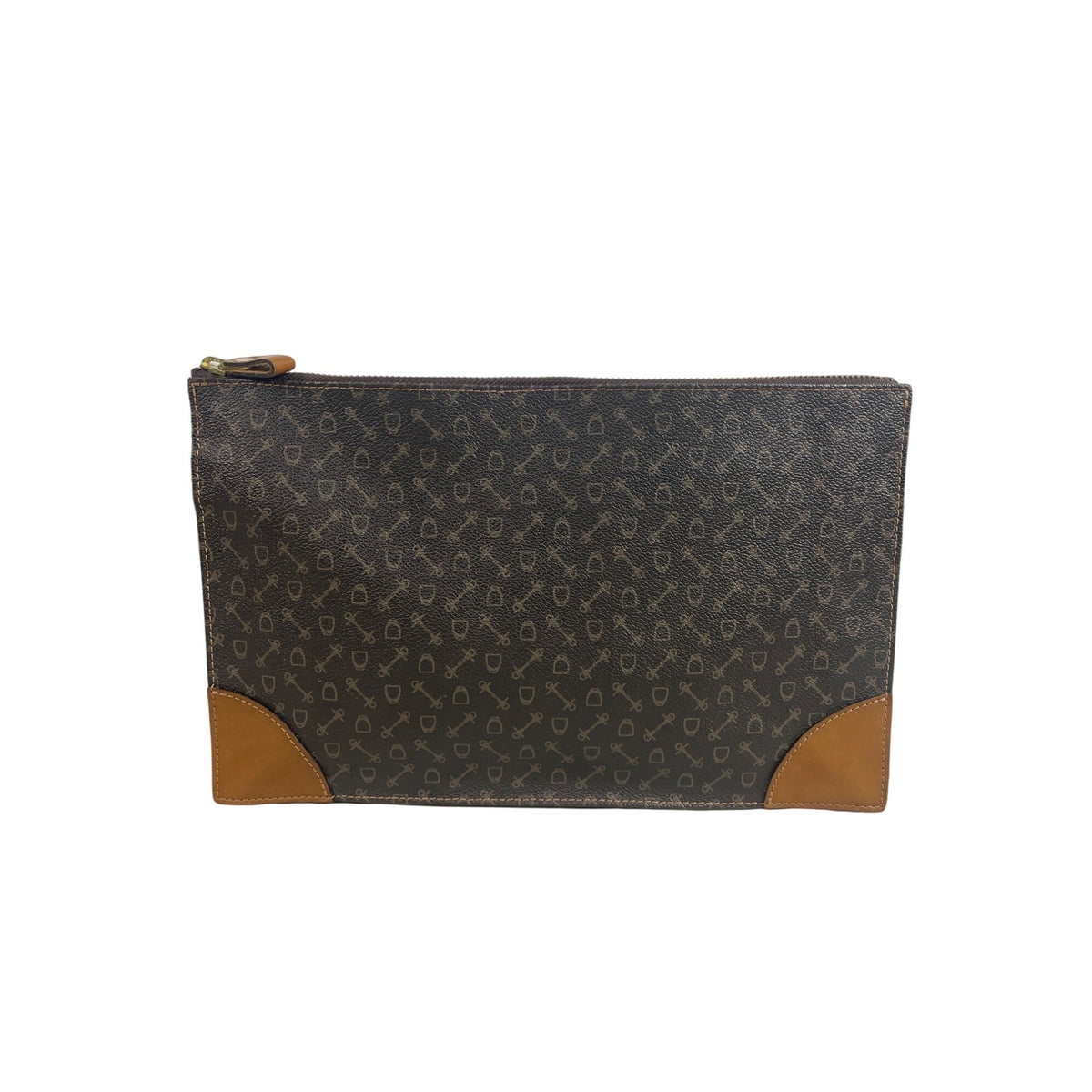 Black & Brown Faux Leather Zipper Clutch Bag Sz M