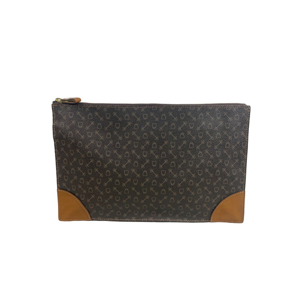 Black & Brown Faux Leather Zipper Clutch Bag Sz M