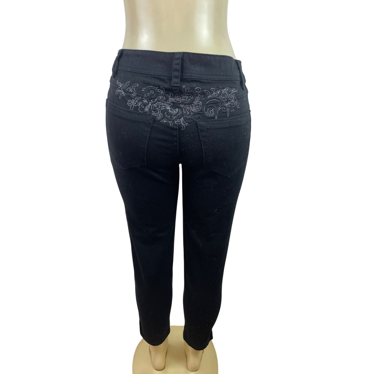 Caché Womens Black Skinny Jeans With Rhinestone Embellishment Sz 6 - New