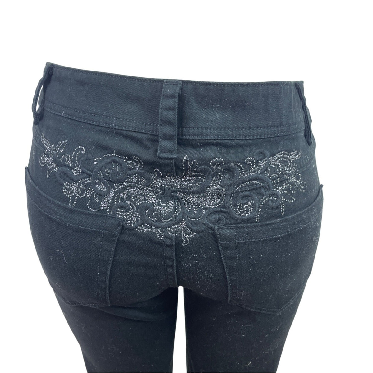 Caché Womens Black Skinny Jeans With Rhinestone Embellishment Sz 6 - New