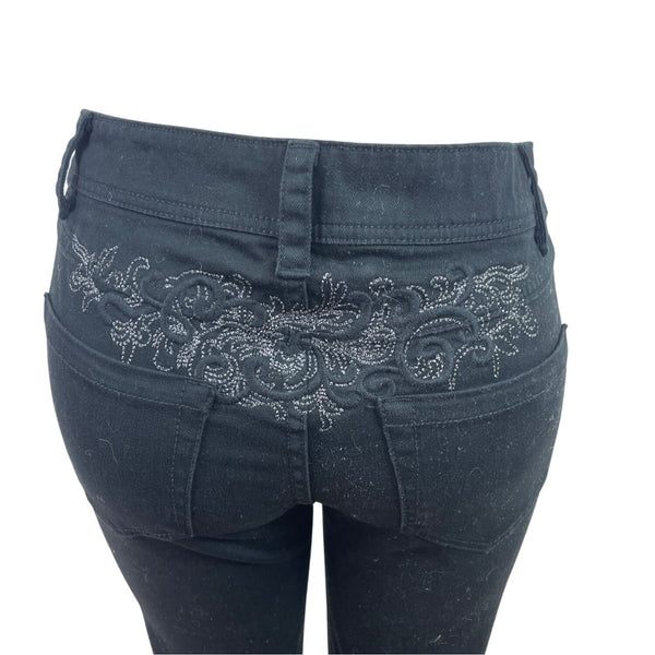 Caché Womens Black Skinny Jeans With Rhinestone Embellishment Sz 6 - New