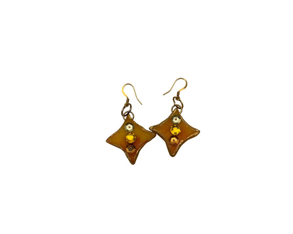 Handmade Star-Shaped Dangle Earrings With Golden Yellow Gemstone Accents & Gold Hooks