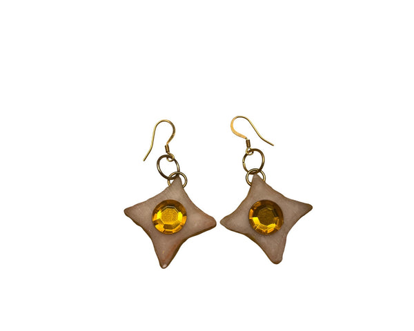 Handmade Star-Shaped Dangle Earrings With Golden Yellow Gemstone Accents & Gold Hooks