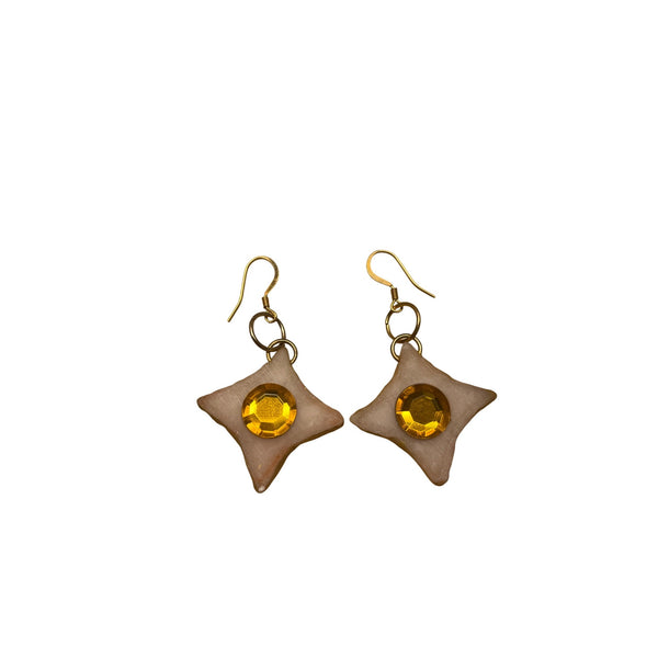 Handmade Star-Shaped Dangle Earrings With Golden Yellow Gemstone Accents & Gold Hooks
