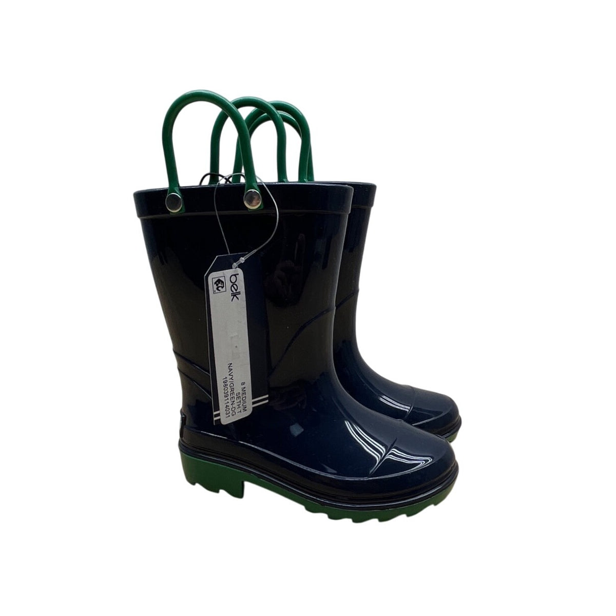 Nautica Seth T Kids Navy & Green Easy Pull Handles Waterproof Rain Boots Size 8