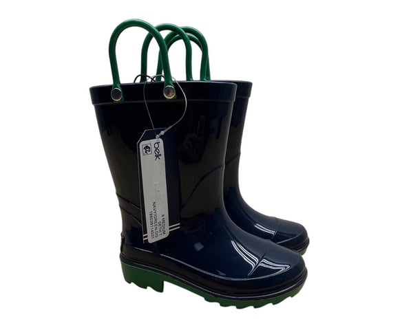 Nautica Seth T Kids Navy & Green Easy Pull Handles Waterproof Rain Boots Size 8