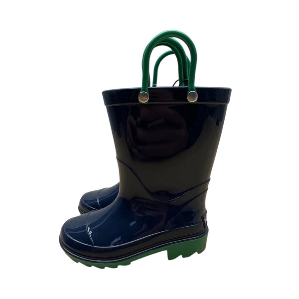 Nautica Seth T Kids Navy & Green Easy Pull Handles Waterproof Rain Boots Size 8