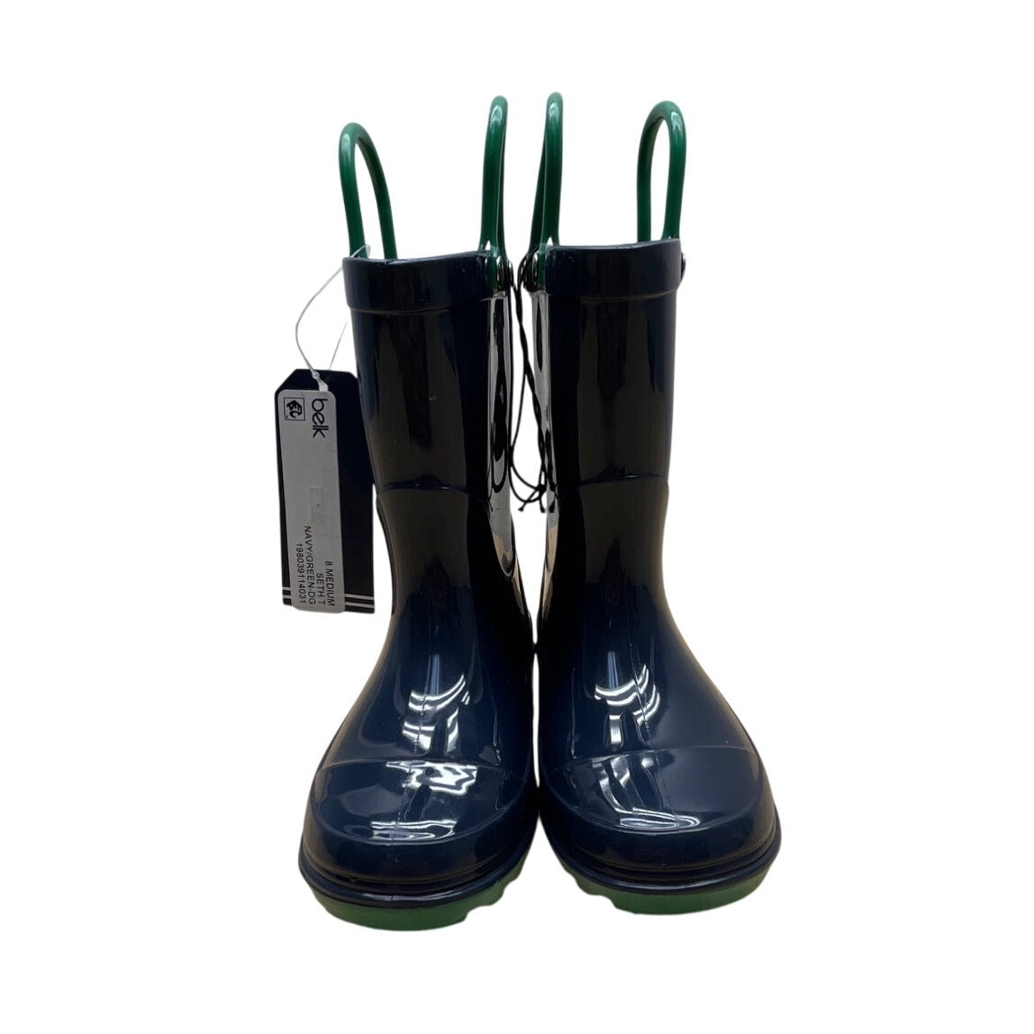 Nautica Seth T Kids Navy & Green Easy Pull Handles Waterproof Rain Boots Size 8