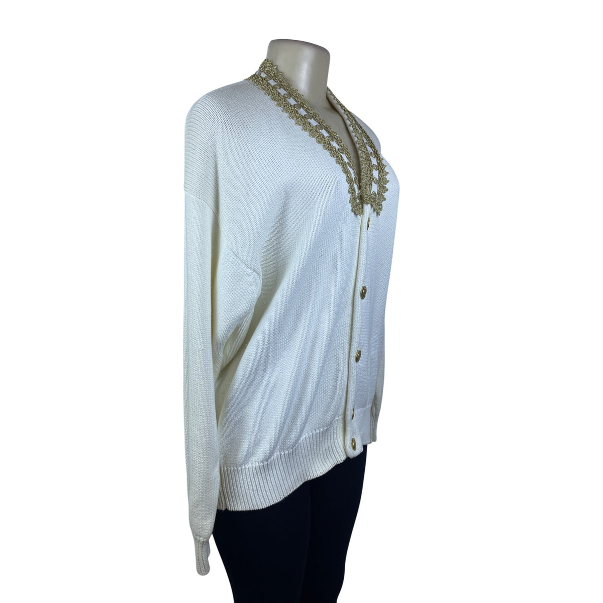 Vintage Fashioned By Pamela Hoke Gold & White Womens Knitted Cardigan
