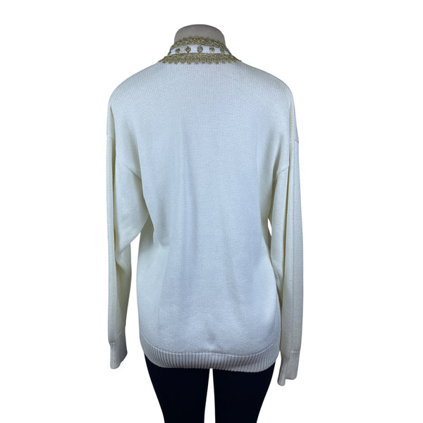 Vintage Fashioned By Pamela Hoke Gold & White Womens Knitted Cardigan