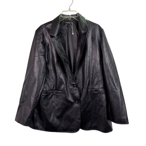 Automet Womens Black Faux Leather Blazer Jacket Button-Up Style Size XL