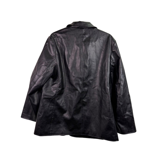 Automet Womens Black Faux Leather Blazer Jacket Button-Up Style Size XL