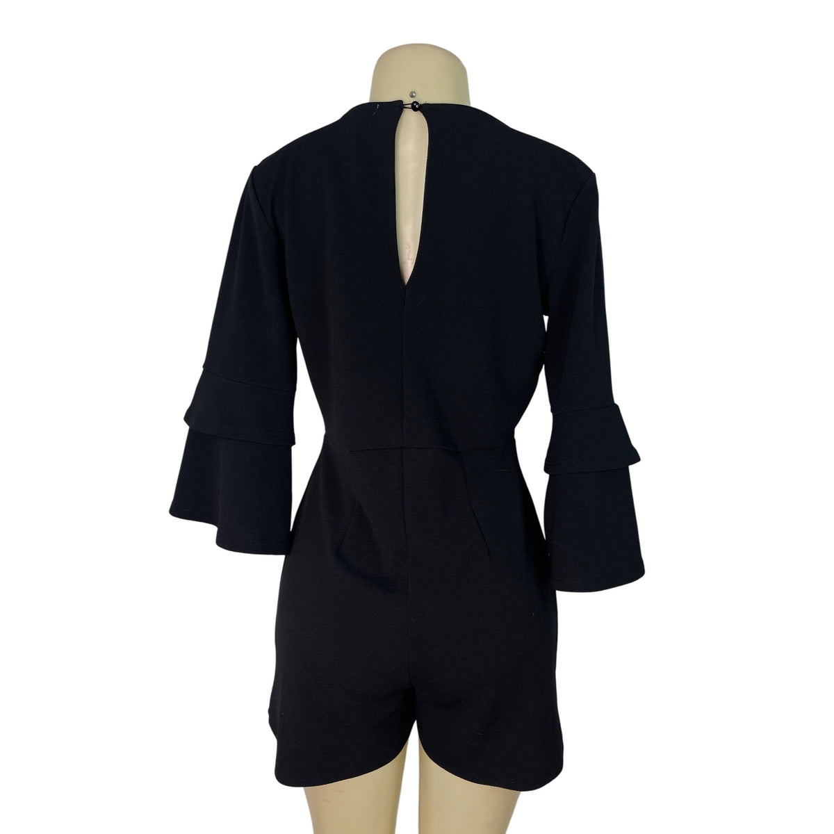Miami Women’s Black Long Sleeve Ruffle Bell Sleeve Romper V-Neck Size M - New