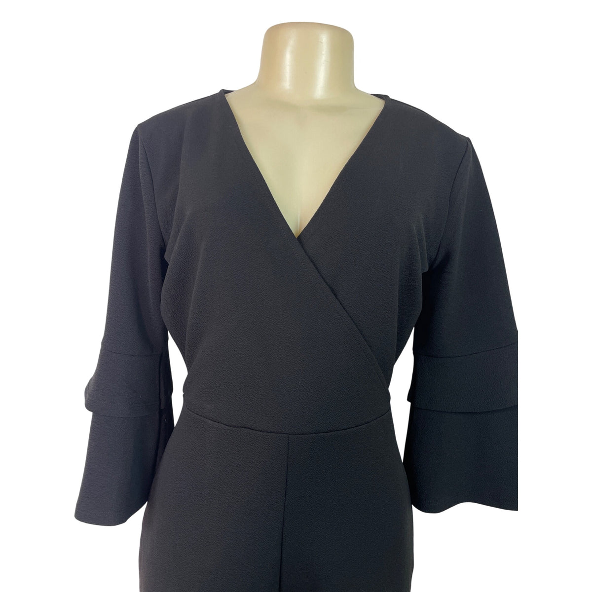 Miami Women’s Black Long Sleeve Ruffle Bell Sleeve Romper V-Neck Size M - New