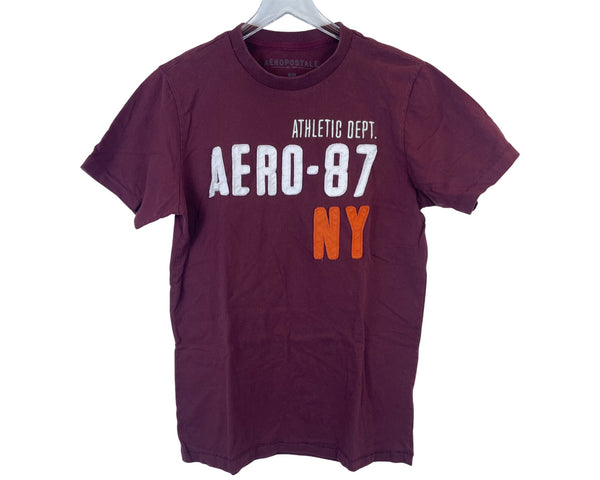 Aeropostale Mens Burgundy Graphic T-Shirt Athletic Dept Aero 87 NY Embroidered Medium
