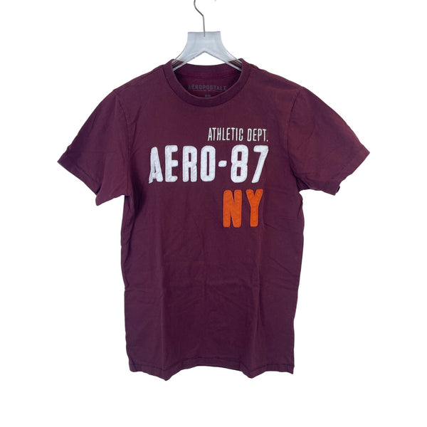 Aeropostale Mens Burgundy Graphic T-Shirt Athletic Dept Aero 87 NY Embroidered Medium