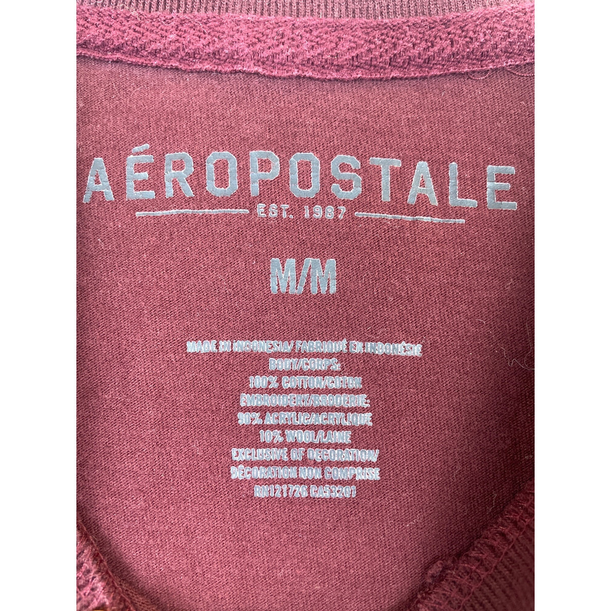 Aeropostale Mens Burgundy Graphic T-Shirt Athletic Dept Aero 87 NY Embroidered Medium