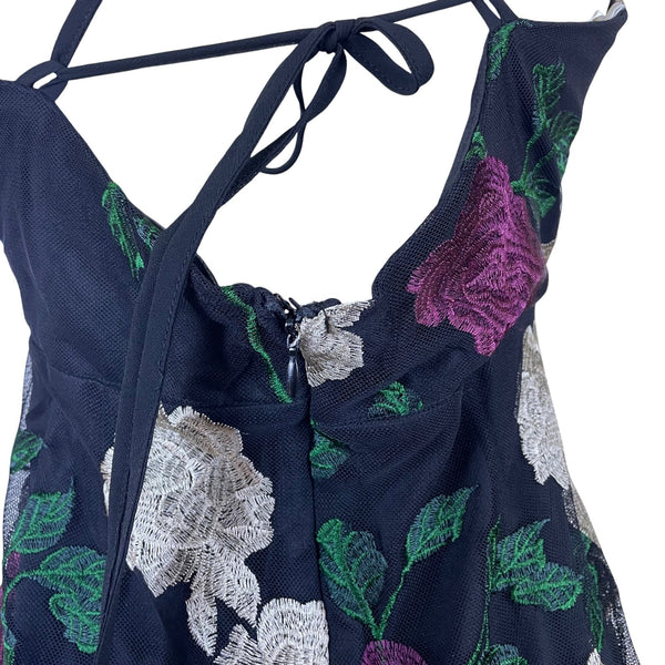 Lulus Womens Black Polyester/Nylon Floral Embroidered Ruffled Maxi Dress Size M