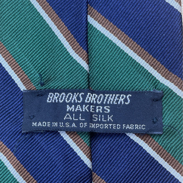 Vintage Brooks Brothers Green & Navy Silk Striped Tie Classic Necktie