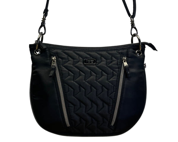 Lug Quilted Black Nylon Adjustable Strap & Zipper Pockets Swivel Crossbody Bag