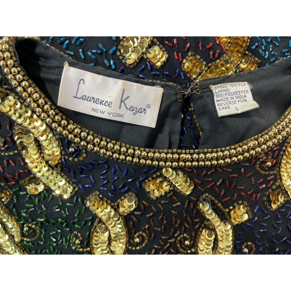 Vtg Laurence Kayan Women’s Black and Gold Beads Sequines Long Sleeve Shirt Sz S New