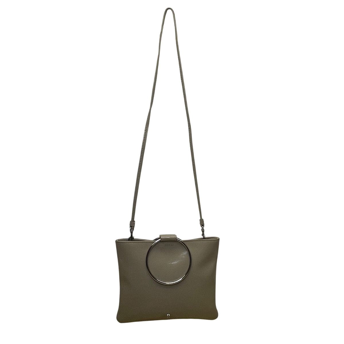 Thacker Women’s Taupe Grey Leather Crossbody Bag With Silver Hoop Detail