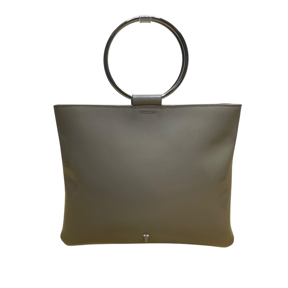 Thacker Women’s Taupe Grey Leather Crossbody Bag With Silver Hoop Detail